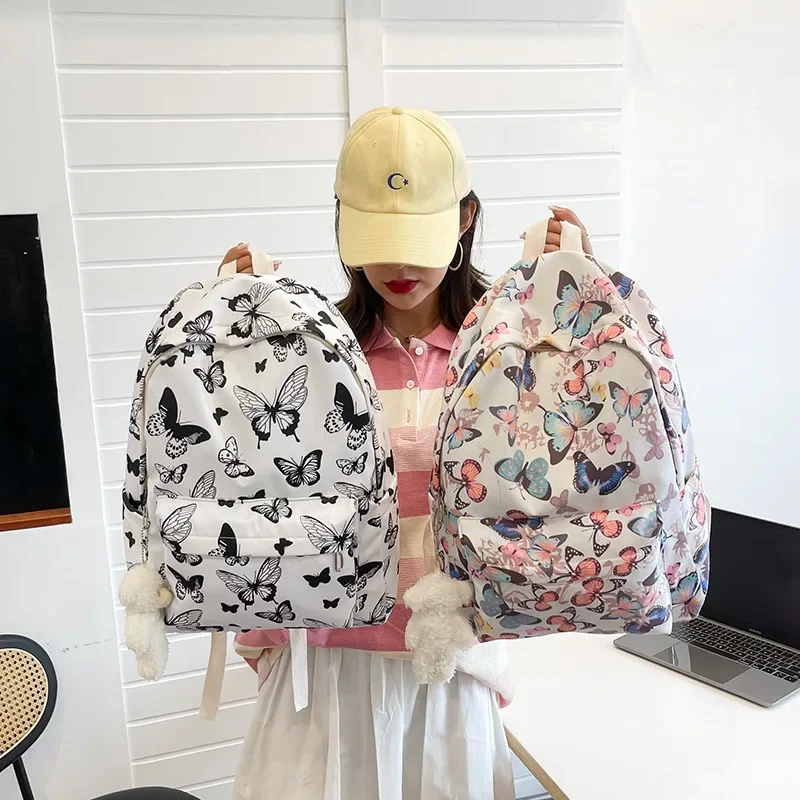 Rugzak met Vlinderprint Lavendel of Wit Cartable Scolaire Papillon Fille