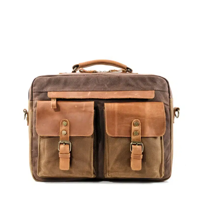 Vintage canvas schoudertas bruin met leer Cartable à Bandoulière Pour Homme Vintage