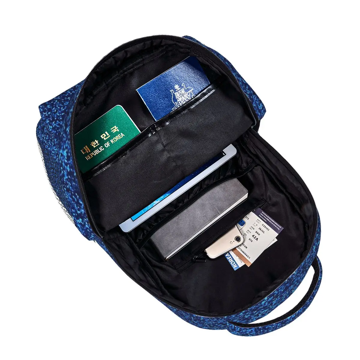 Blauwe Schoolrugzak met Zwarte Accenten Cartable Paillettes Bleu