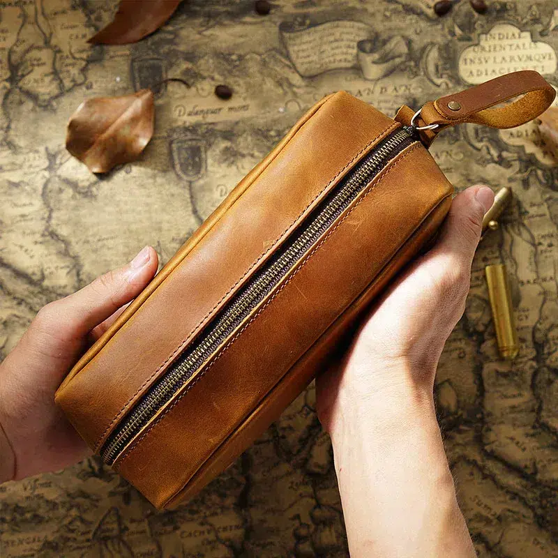 Leren Etui Rechthoekig met Rits Trousse de Classe Noire en Cuir de Vachette