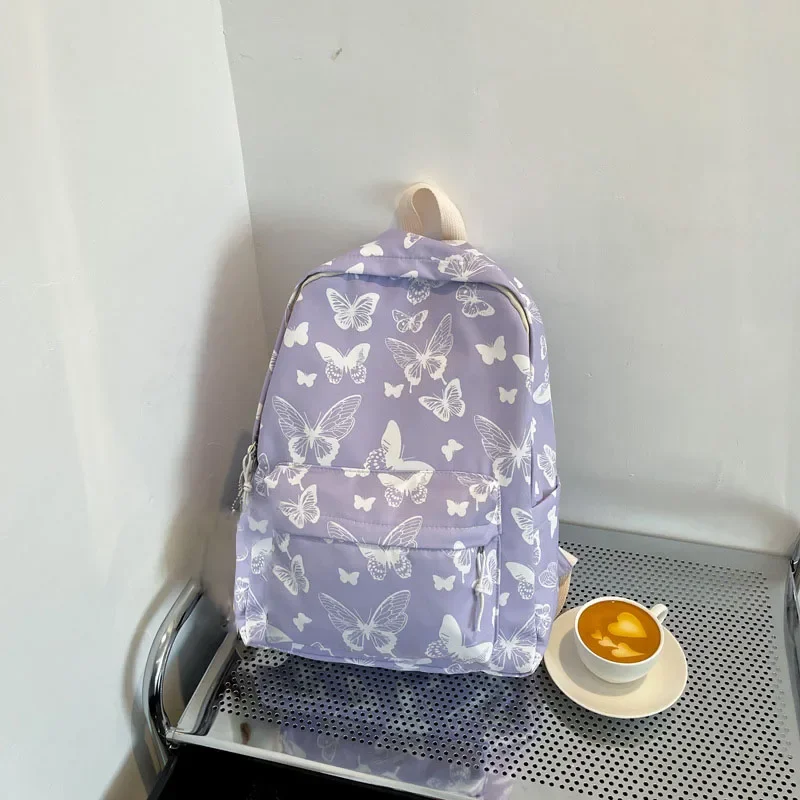 Rugzak met Vlinderprint Lavendel of Wit Cartable Scolaire Papillon Fille