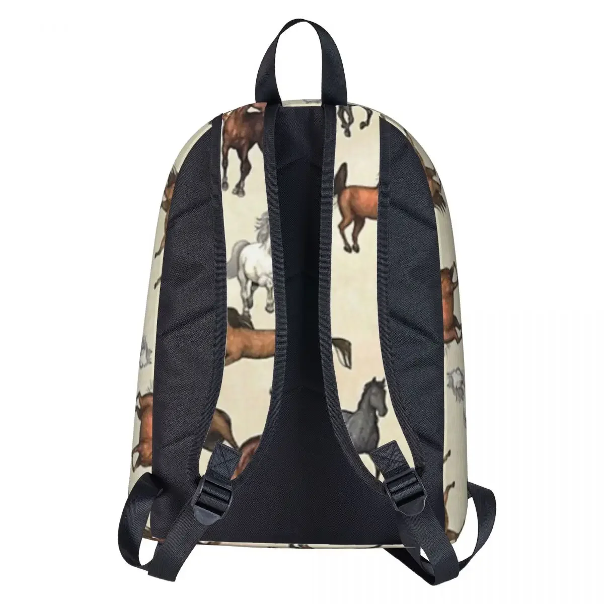 Beige Kinderrugzak met Paardenprint Cartable Cheval Pour Écolier