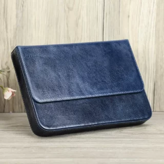 Trousse Pour Stylos en Cuir Bleu