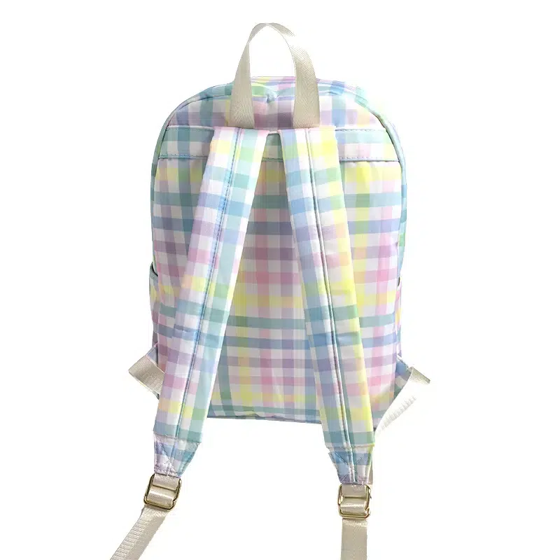 Pastelkleurige Ruitjes Rugzak met Gouden Ritsen Cartable Scolaire de Collège