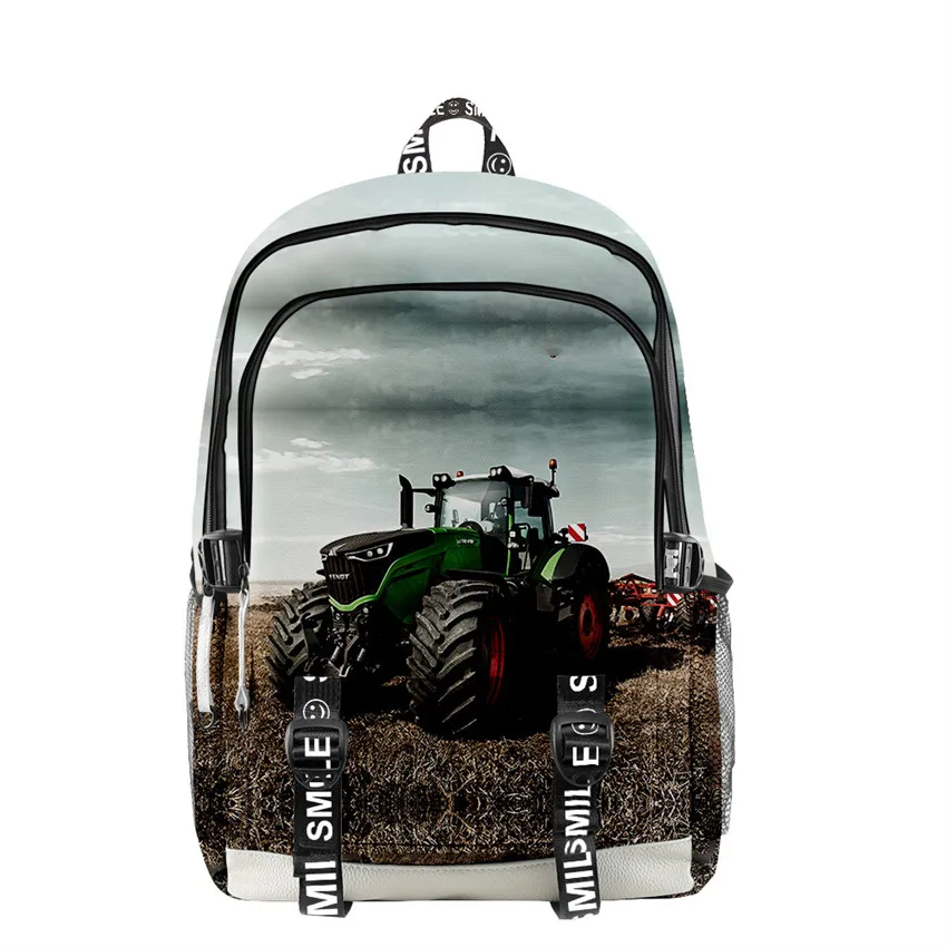 Groene Rugzak met Tracteurprint voor Kinderen Cartable Rentrée Tracteur
