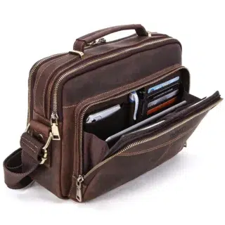 Cartable à Bandoulière Compact en Cuir de Cheval