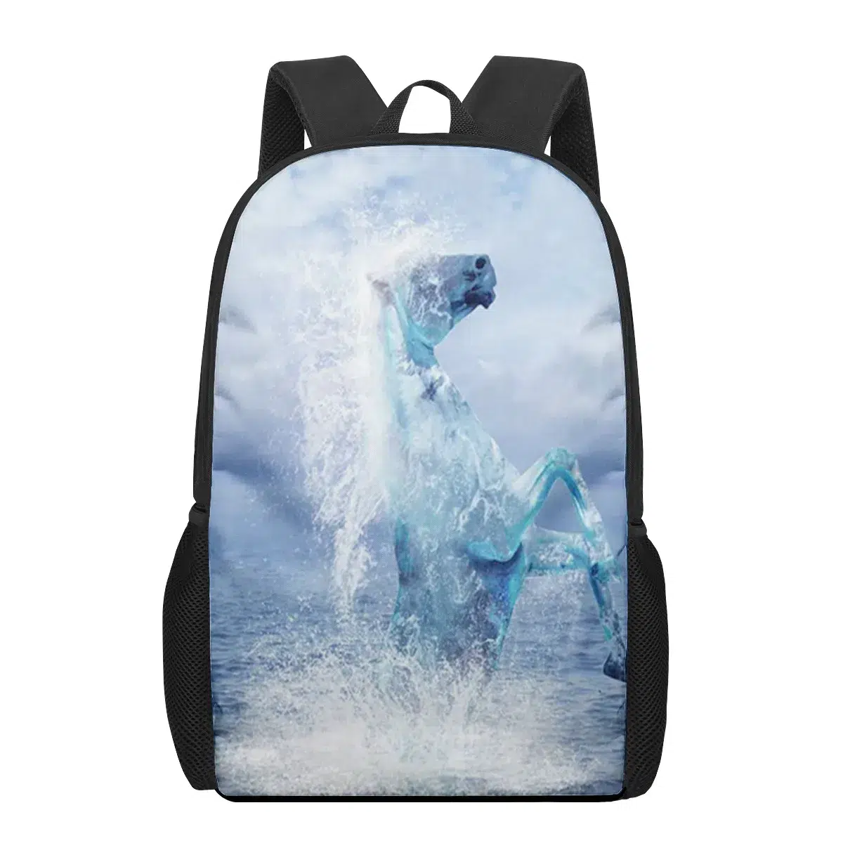 Rugzak Zwart Met Blauw Waterpaard Design Sac à Dos Cheval pour Fournitures Scolaires