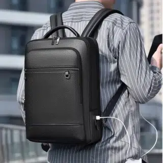 Cartable Sac à Dos en Cuir PU avec Chargeur USB