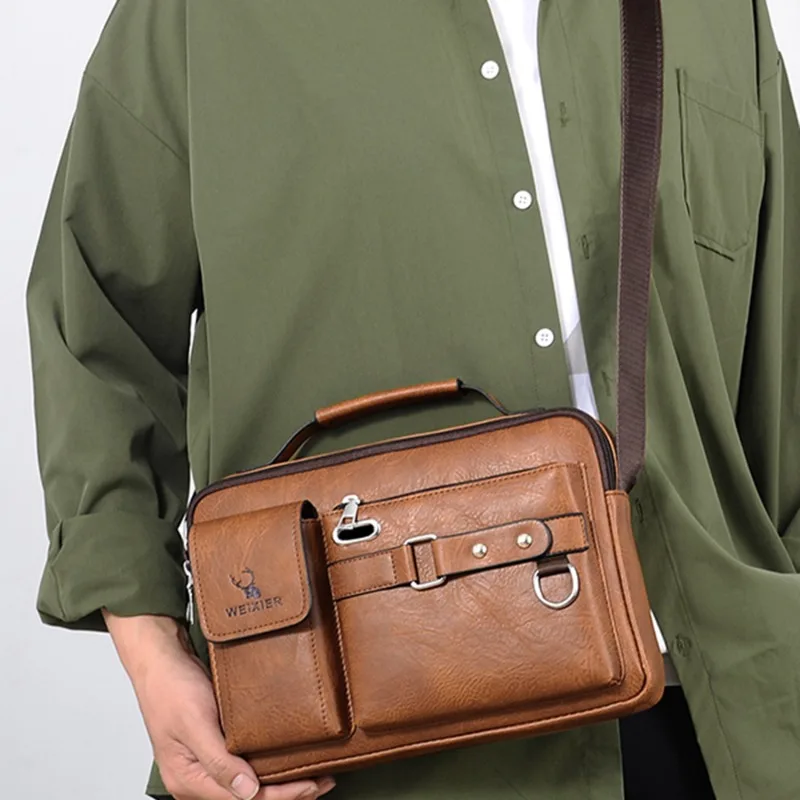 Leren Schoudertas Heren met Meerdere Vakken Petit Cartable en Cuir PU
