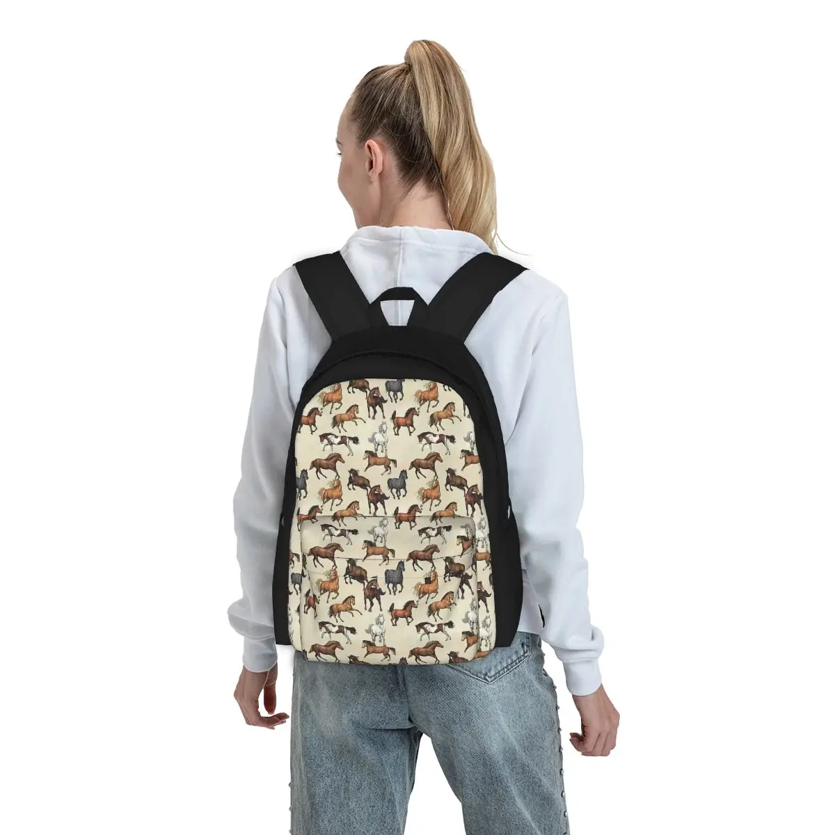 Kinder Rugzak Paardenprint Beige Bruin Cartable de Rentrée Scolaire Cheval