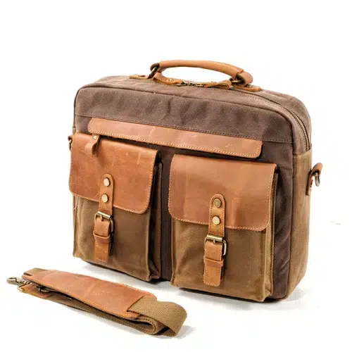 Vintage canvas schoudertas bruin met leer Cartable à Bandoulière Pour Homme Vintage