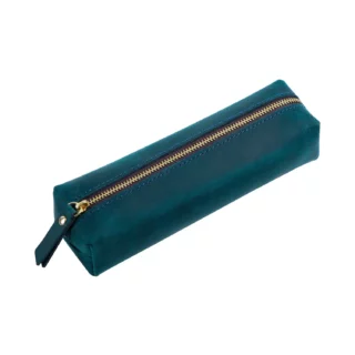 Trousse Bleu à Stylos en Cuir Véritable