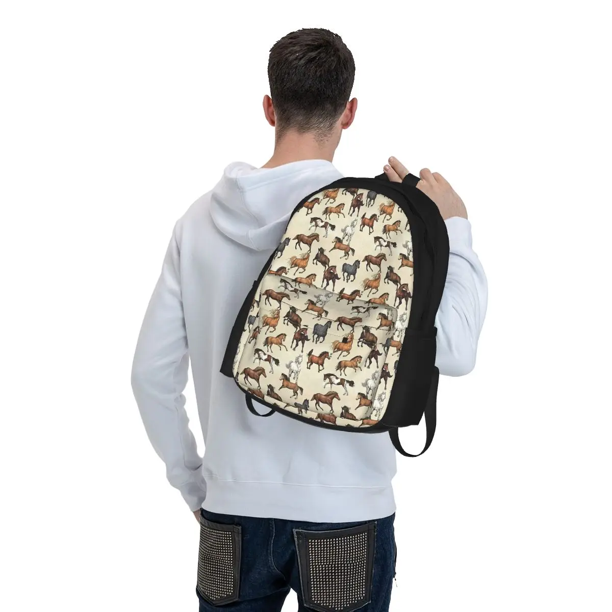 Kinder Rugzak Paardenprint Beige Bruin Cartable de Rentrée Scolaire Cheval