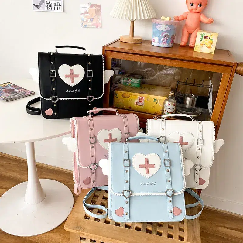 Japans geïnspireerde schooltas met hartdetails Cartable Japonais pour Enfant en Cuir