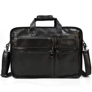 Cartable Ordinateur en Cuir de Vachette Noir