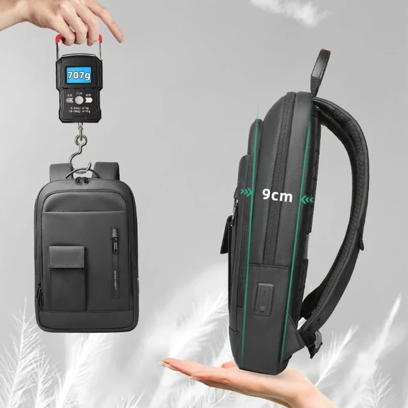 Zwarte rugzak met USB-poort en vakken Cartable Sac à Dos Waterproof Chargeur USB