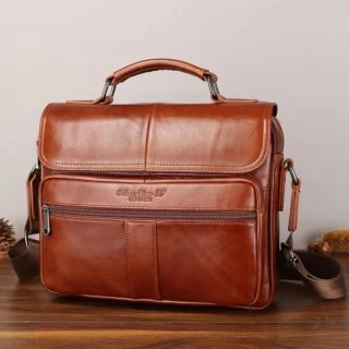 Cartable à Bandoulière Vintage en Véritable Cuir de Vachette