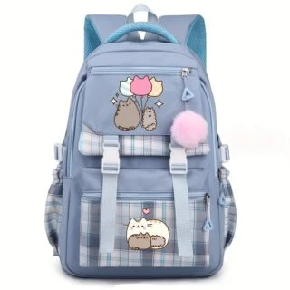 Cartable Bleu Chat Kawaii